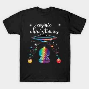 Cosmic Rainbow Christmas Moon and Stars T-Shirt